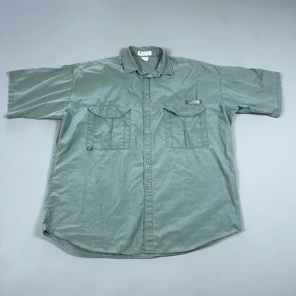 Columbia PFG Mens Short Sleeve Button Down Fishing Shirt Sage Green Size XL